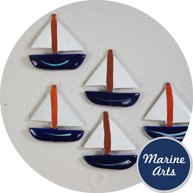 8019-P8 - Painted Wood Blue Sailing Boats - 8 Pack