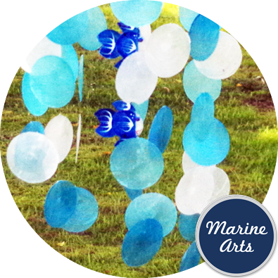 8298BL - Wind Chime - Capiz Fish Bubble - Blue